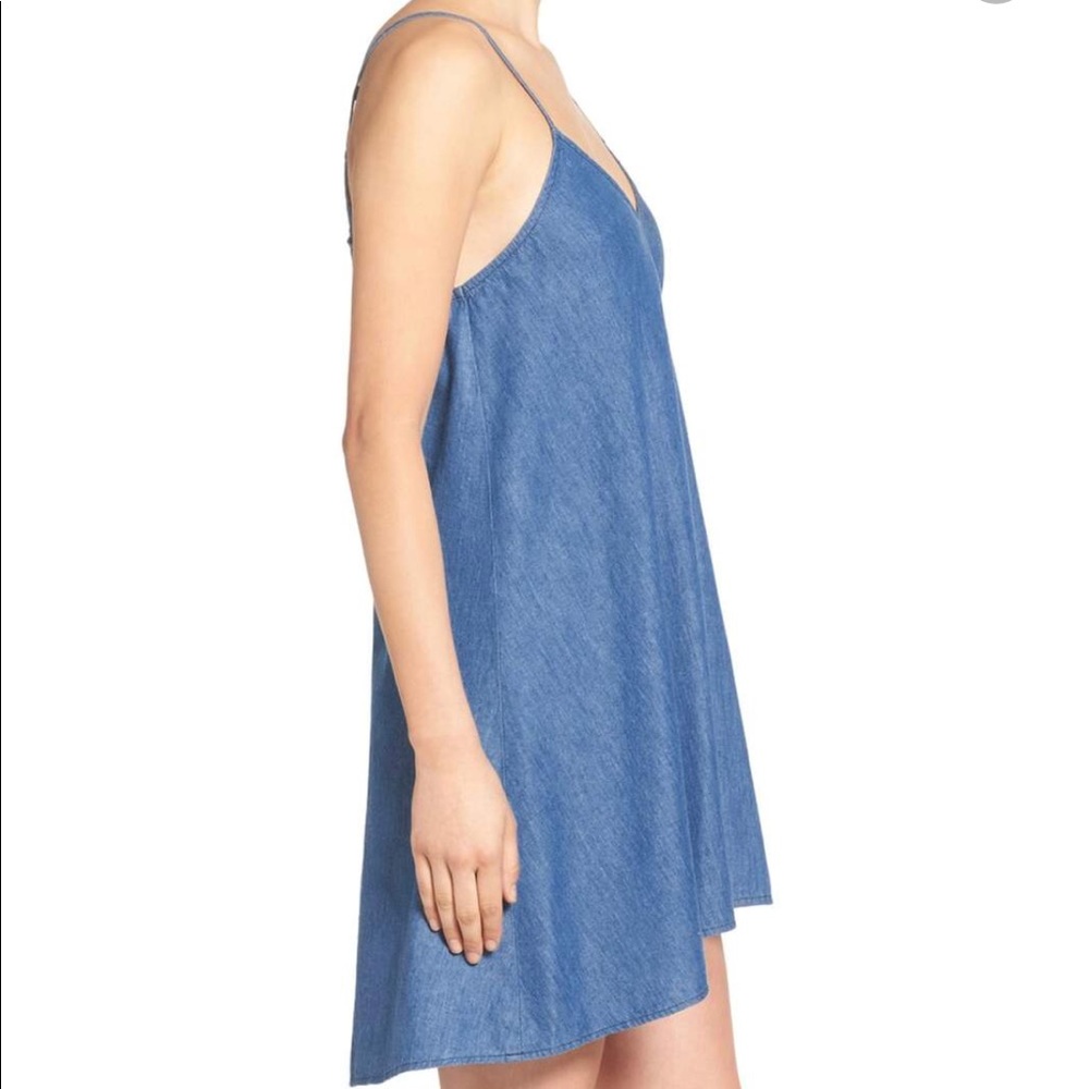 Denim Chambray Vneck Circle Skater Dress Camisole - Picture 2 of 8